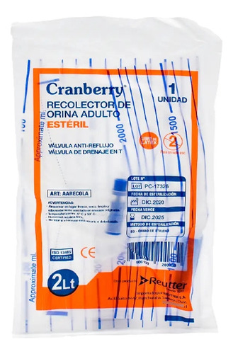 Recolector Orina Adulto 2lts. - Cranberry (pack 10 Unidades)