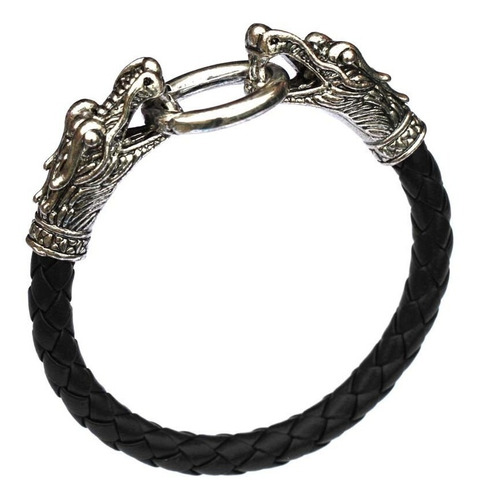 Pulsera Brazalete Manilla Trenzada Cuero Dragon Para Hombre