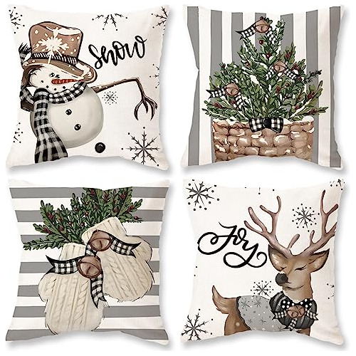 Fundas De Almohada Rayas De Navidad 18x18 Juego De 4 Mu...