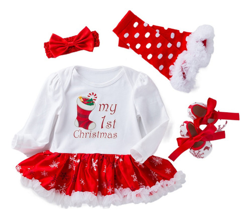 Navidad Mameluco Vestido For Niña Con Diadema Traje 4piezas