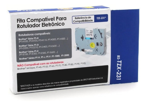 Imagem 4 de 5 de Fita Compatível Tze 231 Branca 12mm Brother Pt-h110 Pt-h105