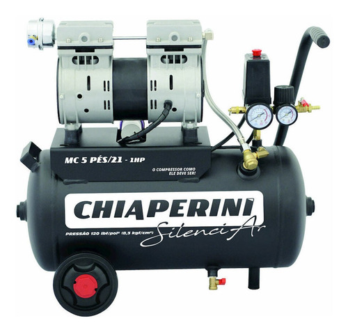 Compressor de ar elétrico portátil Chiaperini SilenciAr MC 5 Pés /21 - 1HP 21L 1hp 127V preto