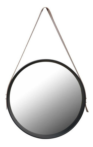Espejo Con Correa Colgante 40cm De Diametro Marco Plastico Color del marco Negro