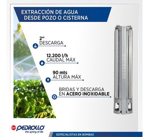 Bomba Sumergible Pozo Pedrollo Bsi 412+cable Trif. 3 Hp