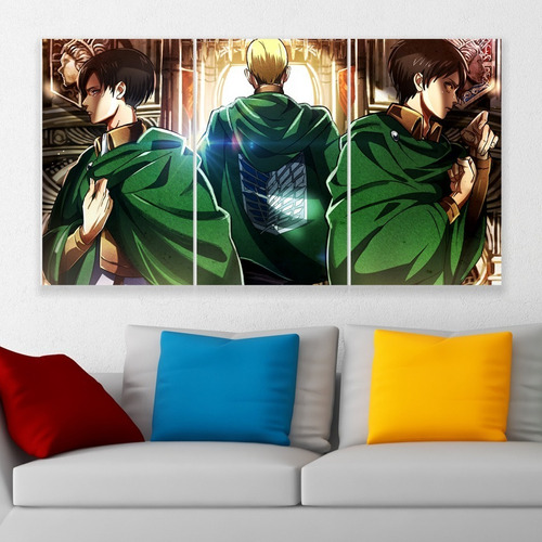 Cuadro Triptico Attack On Titan Eren Erwin Levi Art Canvas