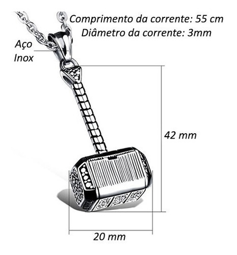 Imagem 5 de 5 de Colar Masculino Com Pingente Martelo Do Thor