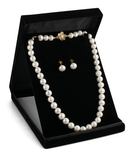 Collar Aretes Mujer Perlas Cultivadas P Naturales Chapa Oro