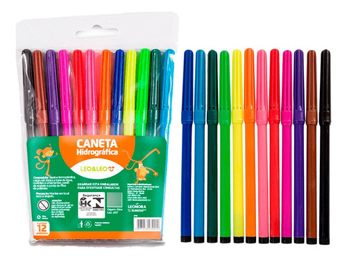 Canetinhas Coloridas Hidrográfica 12 Cores Leo & Leo