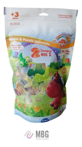Imagen 1 de 5 de Set Rompecabezas Puzzle + Masas Glitter Model Dido Unicornio