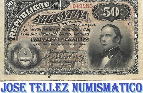 Billete Fraccionario Abn 50 Cvs 1884 Error Cor  Mb+  Palermo