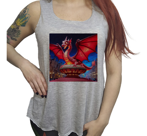 Musculosa Dama Dragon Rojo En Templo Arabe Nocturno
