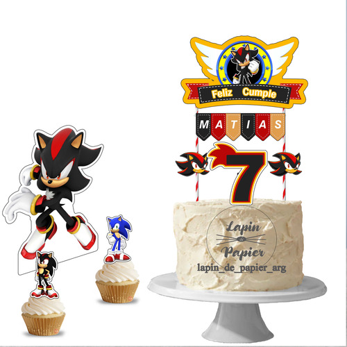 Adorno Torta Cake Topper Cumpleaños Deco Mesa Sonic Shadow Negro Sonic Shadow