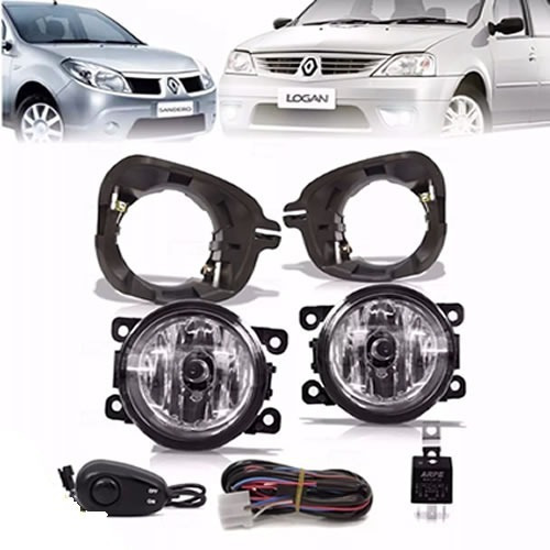  Kit Farol Milha Neblina Logan Sandero 2007 08 09 10 11 2012 