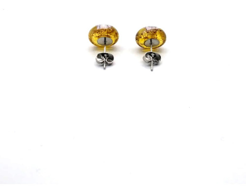Imagen 3 de 5 de Arete Broquel Soda Burbuja De Vidrio Y Acero Inoxidable