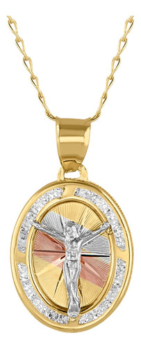 Medalla Ovalada Cristo Oro 10k Con Cadena De Oro 10 Kilates