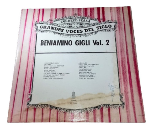 Disco Vinilo Beniamino Gigli -grandes Voces Del Siglo