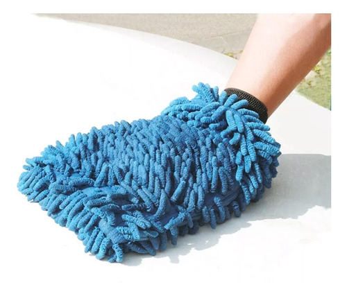 Guante De Microfibra Doble Cara Lavado De Autos Sin Rayones Color Azul