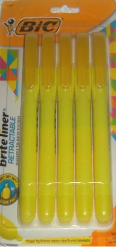 Resaltador Bic Retractil Amarillo Paquete Con 5 Piezas