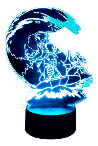 Lampara 3d App Incluida Lilo Y Stitch Surf