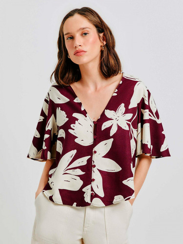 Blusa Estampada Con Botones - Hfev