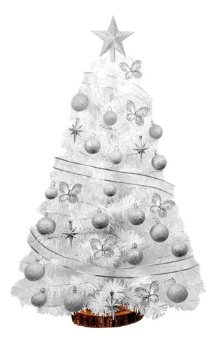 Árbol De Navidad Xl Blanco 1mt C/ Kit 30 Pzas Plata - Sheshu Color Blanco + Kit Plata
