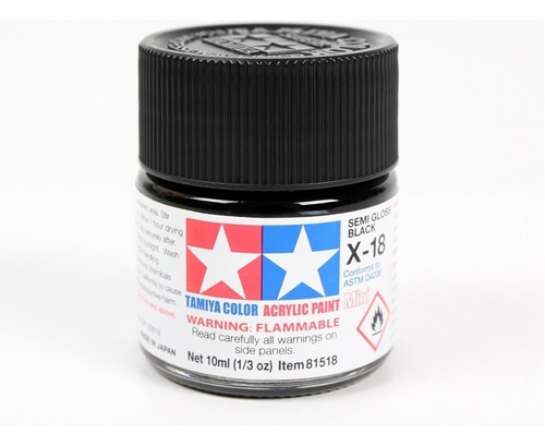 Tinta Acrílica Mini X-18 Preto Semi Brilhante 10ml Tamiya