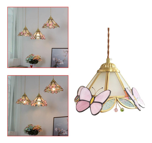 Lámpara De Vitrales Colgante Luz Mariposas Escarchado