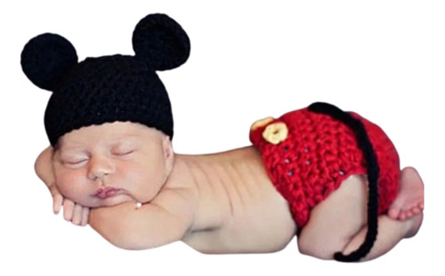 Newborn Mickey Mouse Roupa Conjunto Bebê Rn Fotobook Crochê