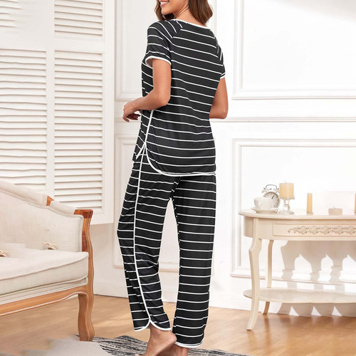 Conjunto De Pijama A Rayas Para Mujer, Ropa De Dormir De Dos