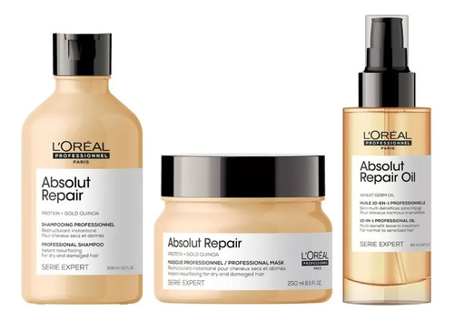 Pack Reparador Absolut Loreal Shampoo 300ml, Crema Y Serum