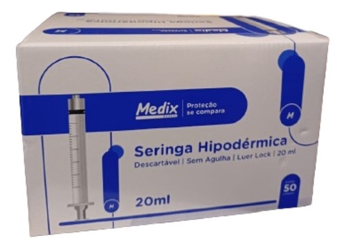 Seringa HiPodérmica Luer Lock (20ml) - 50 Unidades - Medix Capacidade em volume 20 mL