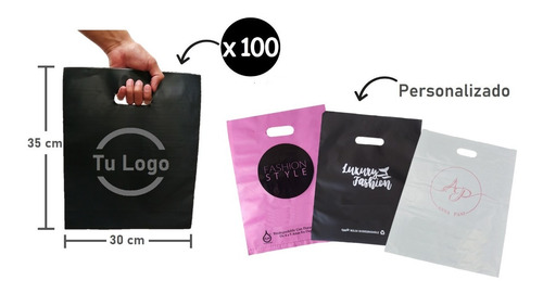 100 Bolsas Boutique Personalizada Logo 30 X 35 Biodegradable