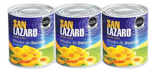 San Lazaro Mitades De Durazno En Almíbar 3 Pzas De 480 G