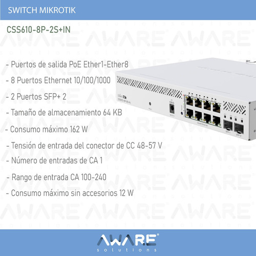 Mikrotik Switch Css610-8p-2s+in 8-poe+ 140w 2-sfp+