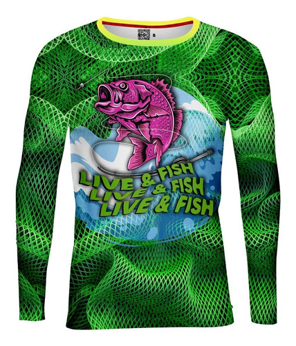 Playera Jersey Pesca Verde Live And Fish Anzuelo Pez Rosa 