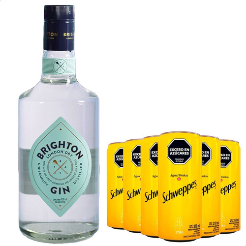 Gin Brighton + Latas Agua Tónica Schweppes - 01almacen