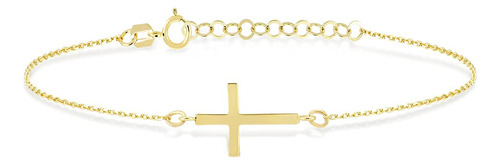 Pulsera De Cruz De Oro Real De 14 Quilates Para Mujer, Pulse