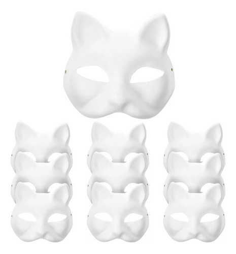 10 Piezas De Máscaras De Gato, Máscaras Pintadas En Blanco