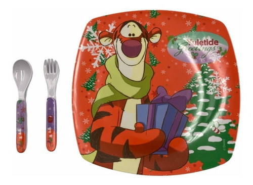 Plato Y Cubiertos Navideños Tigger