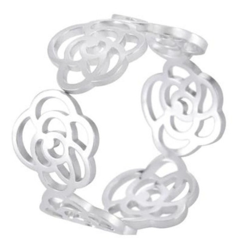 Imagen 4 de 10 de Anillo Ajustable Mujer Corazón Huella Luna Flor Acero Plata