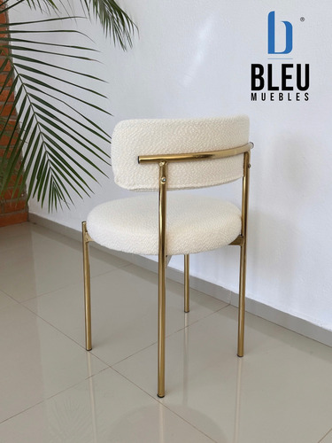 Silla De Comedor Boucle Tela Borreguito Juego De 2 Dorado Asiento Blanco