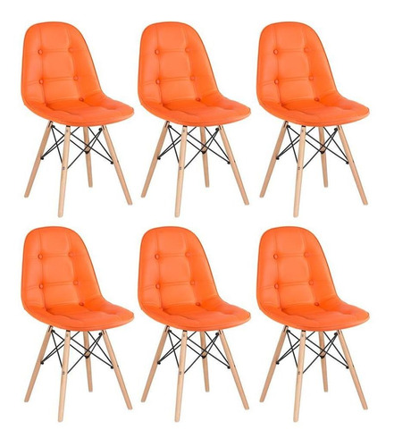 6 Cadeiras Estofada Botão Eames Botonê Capitonê Cores   Cor do assento Laranja