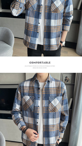 Camisa Casual Con Botones De Manga Larga A Cuadros Para Homb