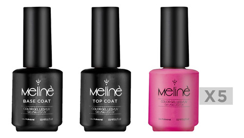 Kit 5x Esmaltes Semipermanentes + Base Y Top Meliné