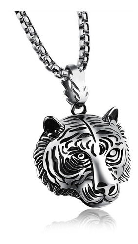 Imagen 1 de 4 de Collar Dije Cabeza De Tigre Acero Inoxidable Moda