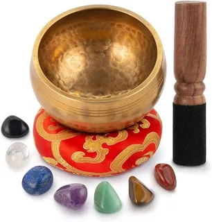 Budista Musicoterapia,Relajación Decoración Cuenco Tibetano Curación de Cristales,Yoga MKNZOME 4.13'' Juego de Cuenco Tibetano a Mano con piedras de chakra Cuenco Tibetano para Meditación 