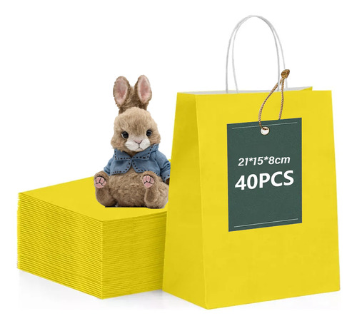 40 Bolsas De Papel Ecológicas Portátil Decorativas Color Amarillo