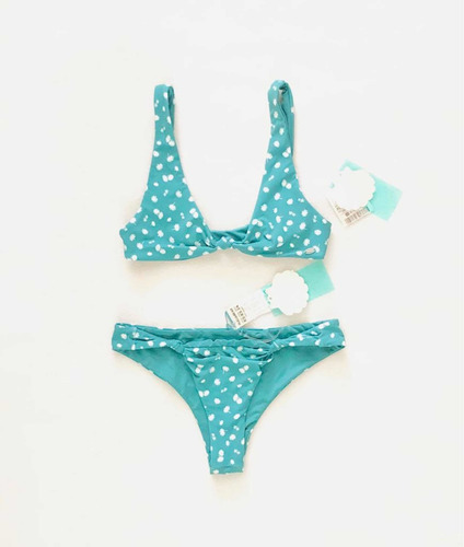 Pull & Bear Bikini Corte Brasileño Verde Con Flores Blancas