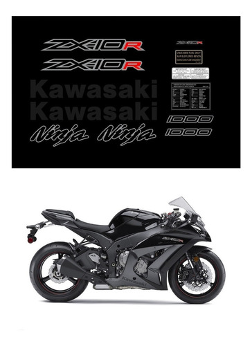 Kit Adesivos Moto Kawasaki Ninja Zx-10r 2012 Preta Ca-15989