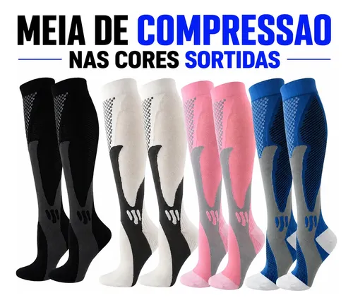 Kit 3 Pares Meia De Compressao Cano Longo Academia Corrida